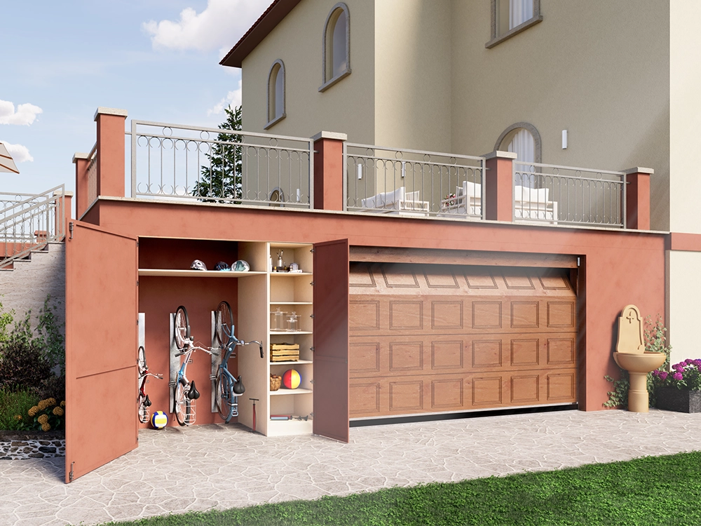 armadio per esterno garage aperto